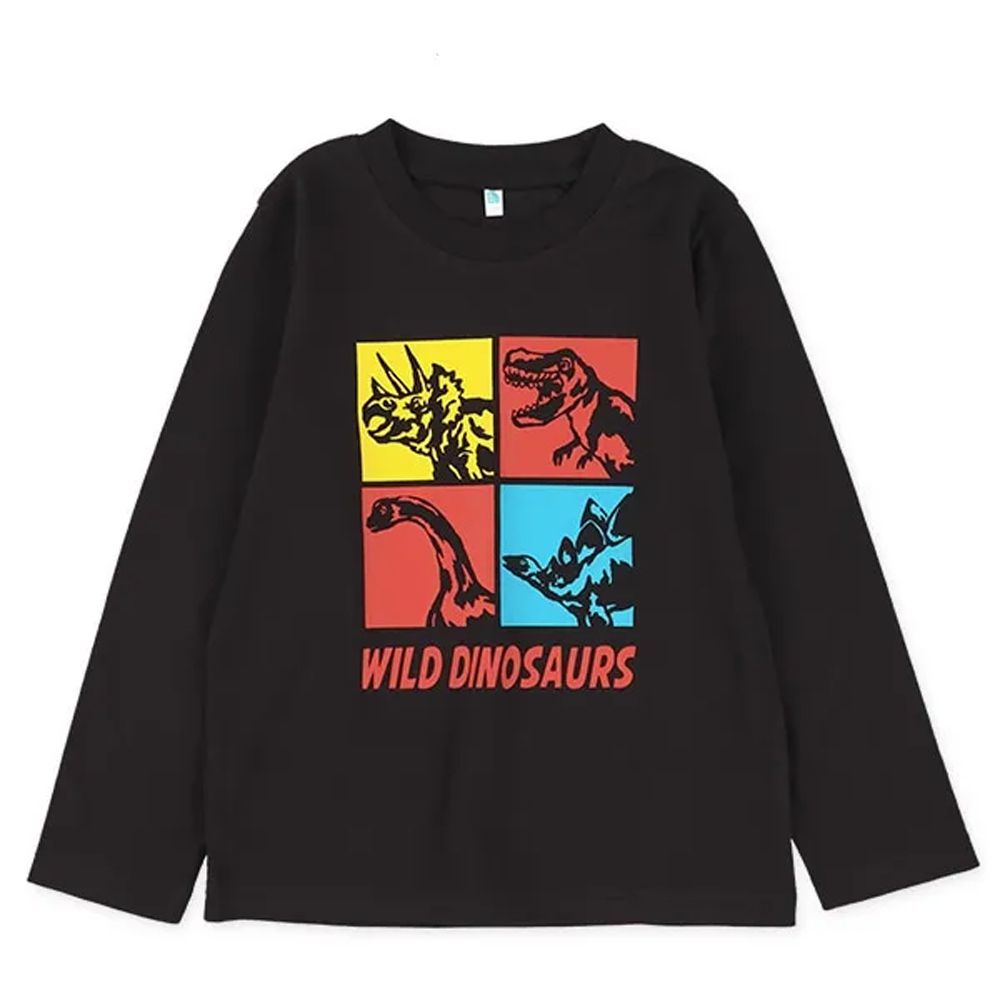 100％棉 帥氣動物印花長袖上衣-恐龍-黑