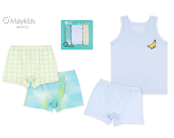 韓國 Maykids - (3入組)男寶無螢光棉親膚四角褲-暈染-藍X綠