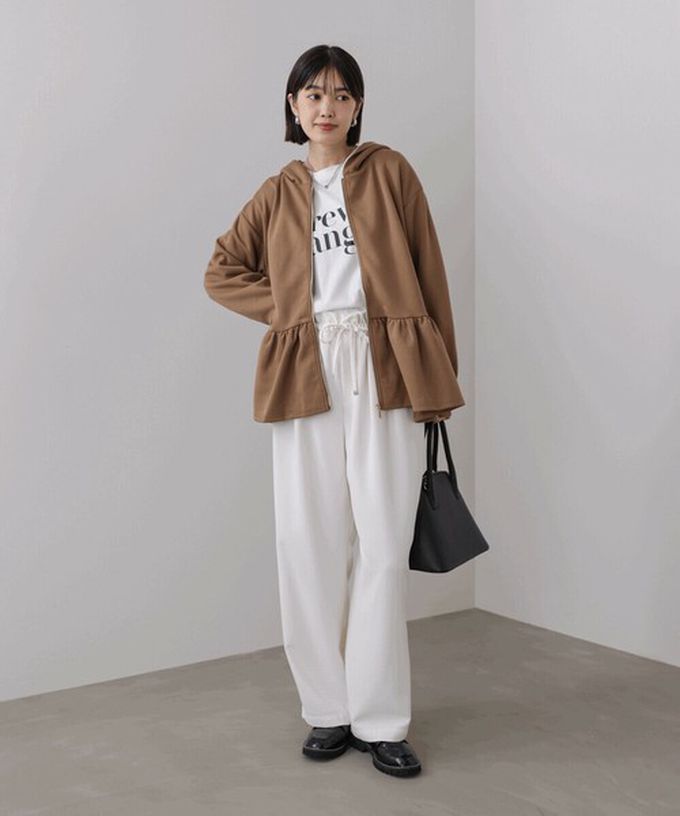 日本 Bab - 可愛荷葉下擺連帽運動風外套-淺灰