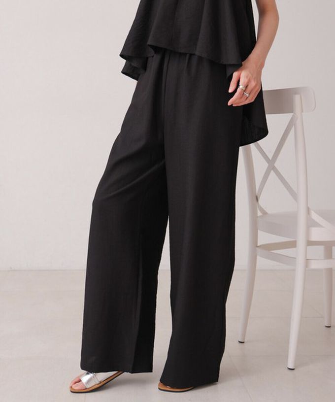 日本 Bab - 簡潔舒適混棉細肩帶長褲套裝-素面-經典黑 (M)