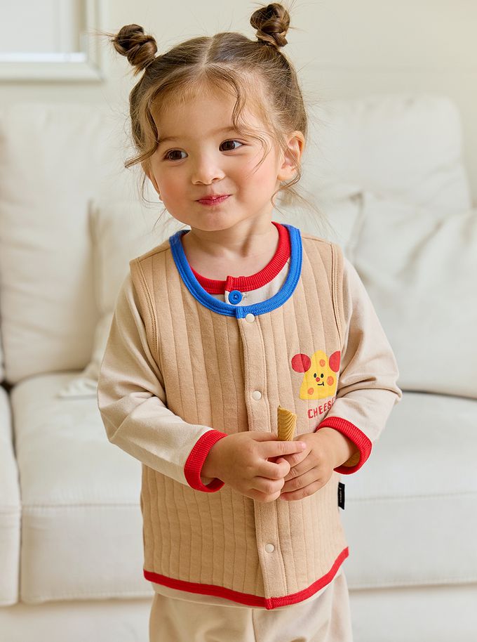 韓國 Cordi-i - 3層鋪棉保暖背心-起司-奶茶