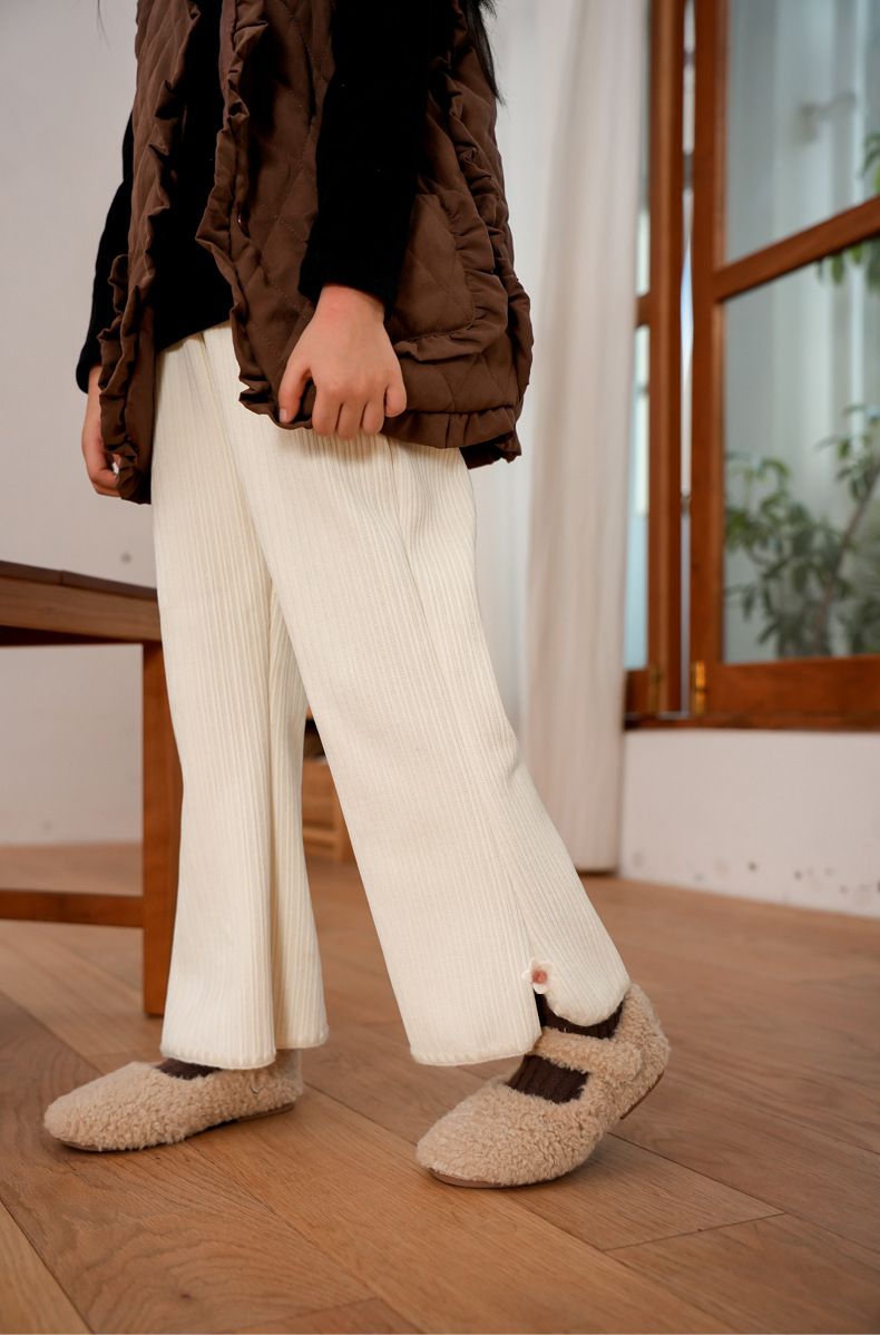 FANMOU - 加厚加絨保暖寬褲-小花-黑色