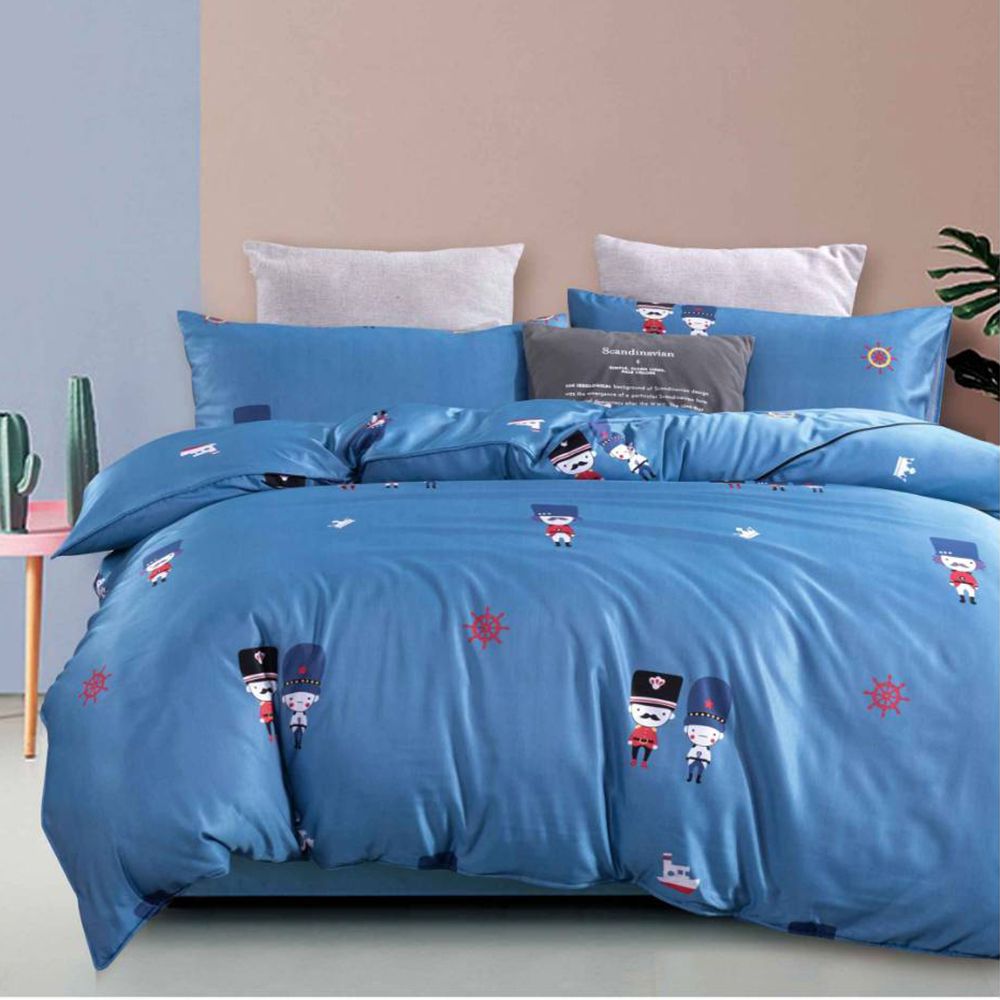 3M法式天絲 床包兩用被組-英國藍 (加大床包兩用被四件組)