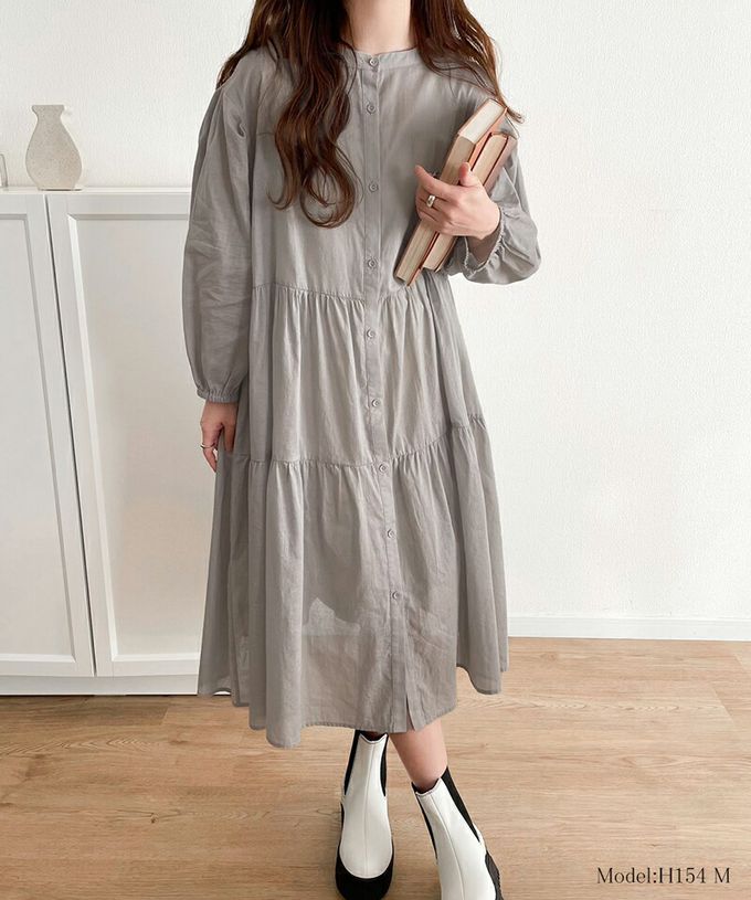 日本 Classical Elf - 2way前後穿 純棉輕透開襟襯衫洋裝-灰棕