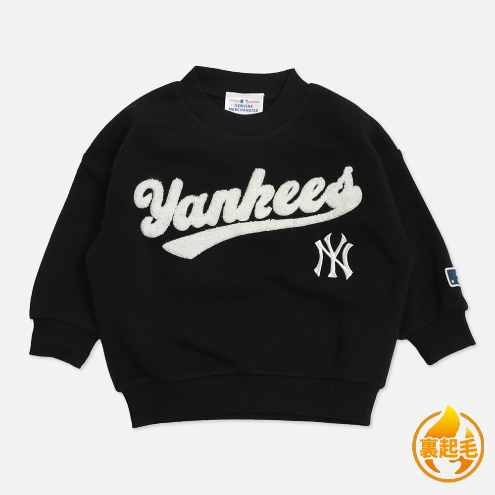 MLB聯名 裏起毛立體刺繡大學長袖上衣-紐約洋基-黑