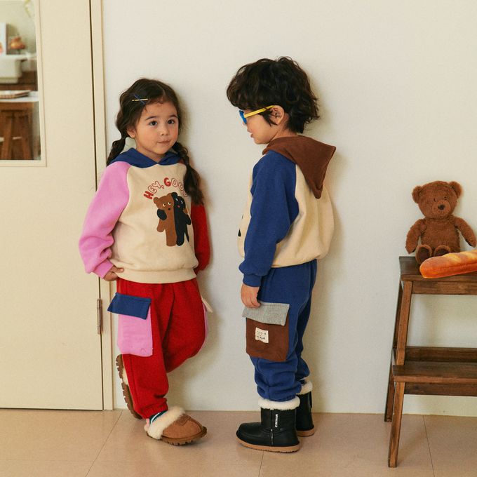 韓國 First Blue - 鬆緊腰側邊大口袋休閒棉褲-寶藍