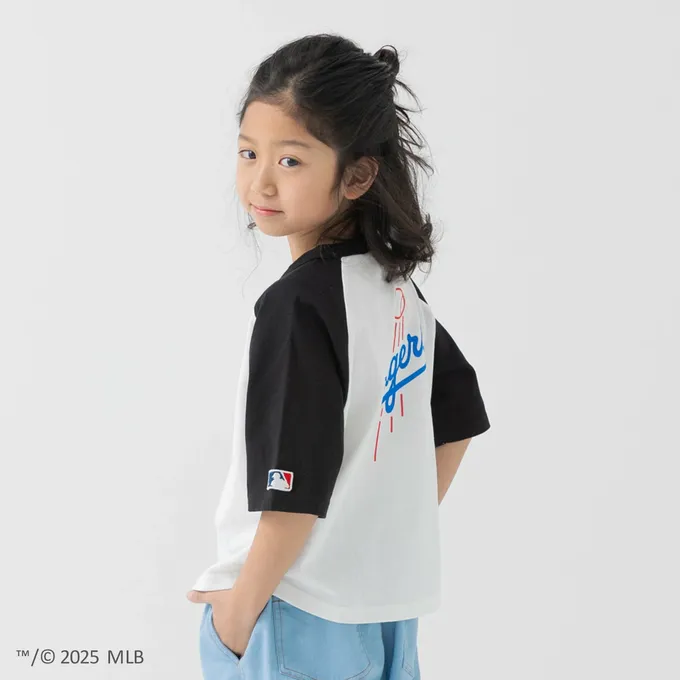 日本 Chil2 - MLB 撞色風短袖上衣-洛杉磯道奇-黑x白