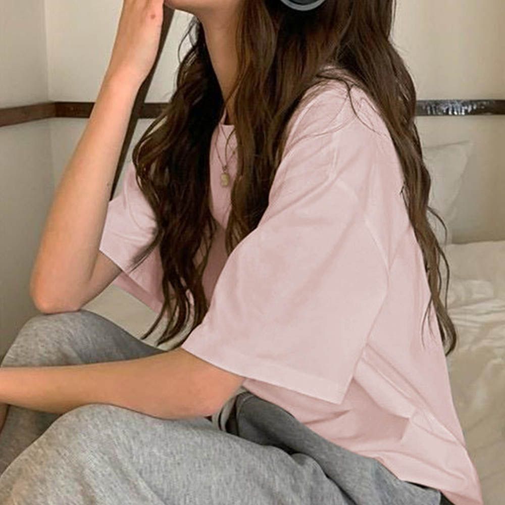 胸前口袋百搭短袖上衣-粉紅 (F)