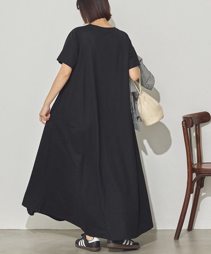 日本 Sans Souci 34+ - 接觸涼感 嫘縈傘擺素色短袖洋裝-咖啡棕