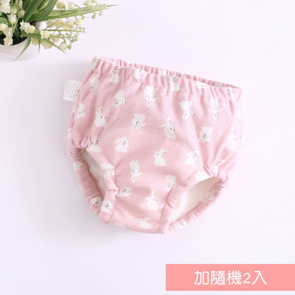 JoyNa - 5層紗嬰兒尿布褲 鬆緊隔尿褲-3件入-粉色兔子+隨機2入