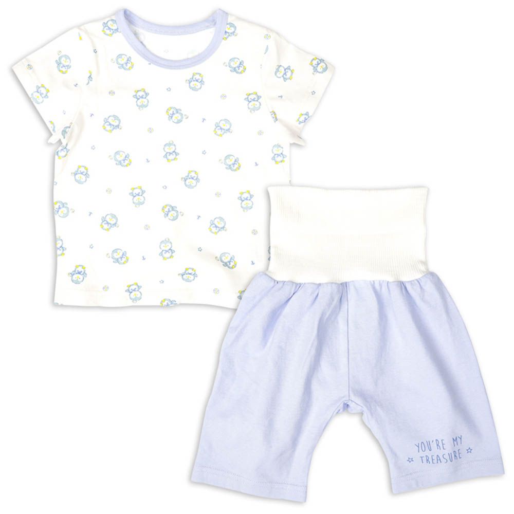 短袖家居服-附肚圍-淺藍色