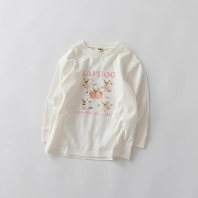 日本 BRANSHES - 100%棉 美味季節印花長袖上衣-鮮艷草莓-粉紅