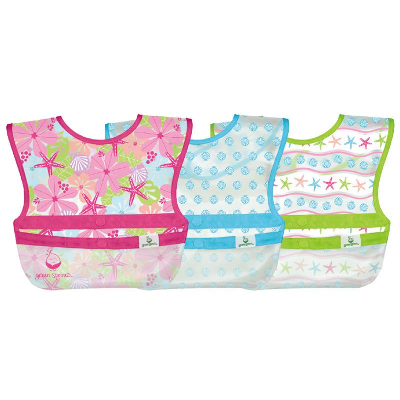 美國 green sprouts - 小綠芽魔鬼氈雙面防水/防食物掉落圍兜三入組-繽紛貝殼