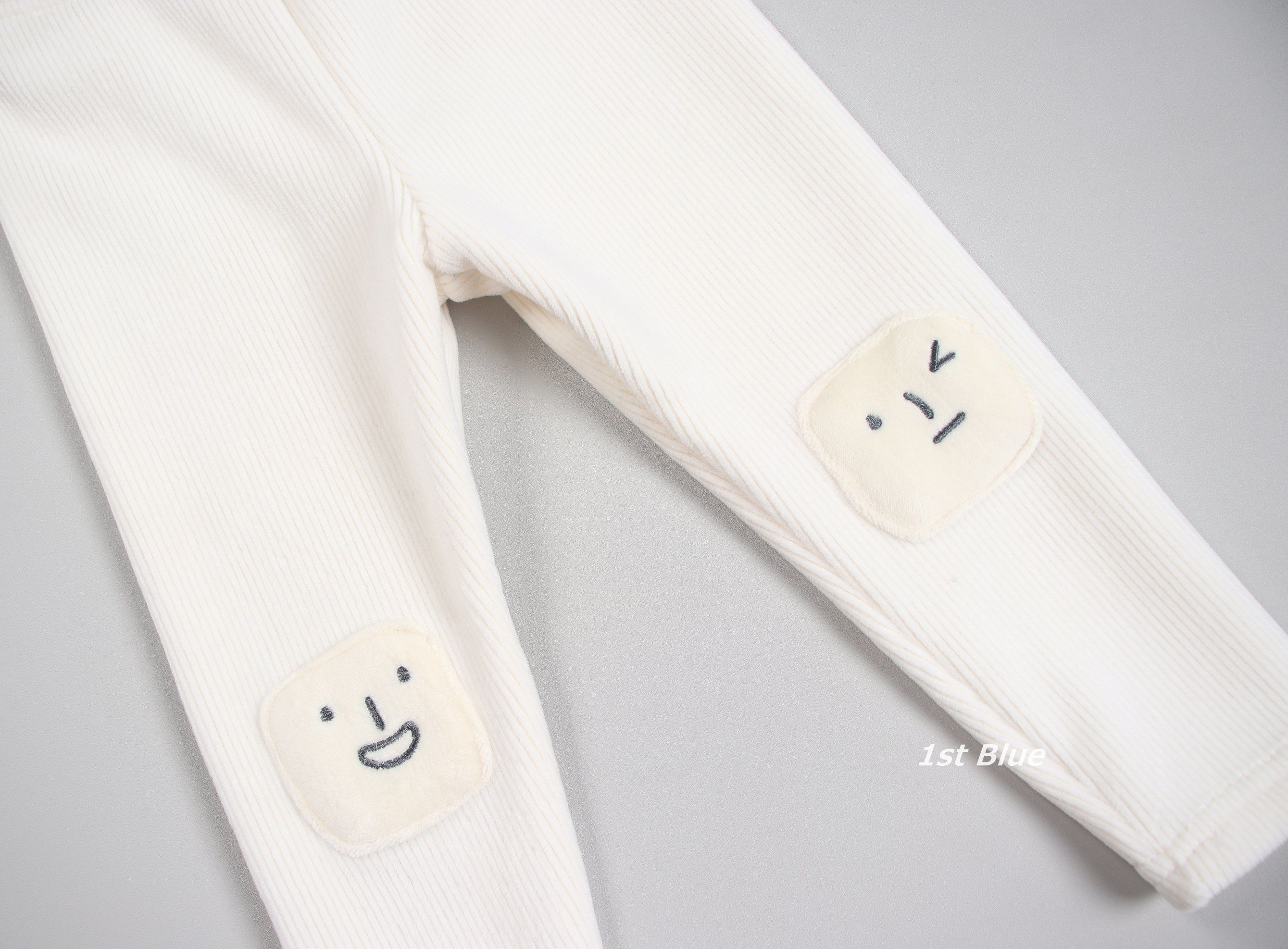 韓國 First Blue - 表情補丁縮緊褲頭長褲(裏起毛)-黑