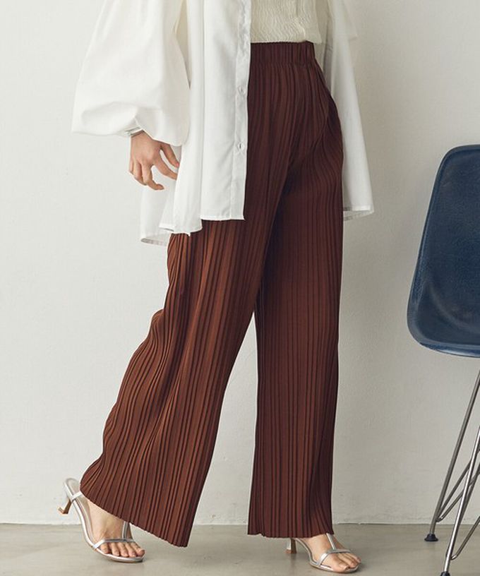 日本 Sans Souci 34+ - 細摺搖曳優雅寬褲(全腰鬆緊)-黑 (M)