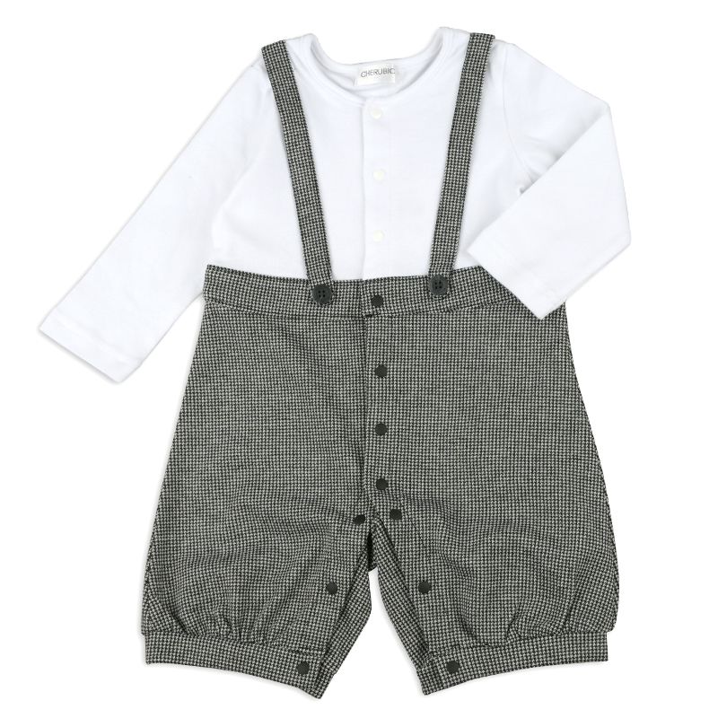 akachan honpo - 分腳連身衣&圍兜-灰色