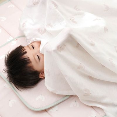 韓國 Bamboo bebe - 透氣竹纖維細柔二重紗多用途紗布被/蓋毯-手繪小鳥-粉 (105x105cm)