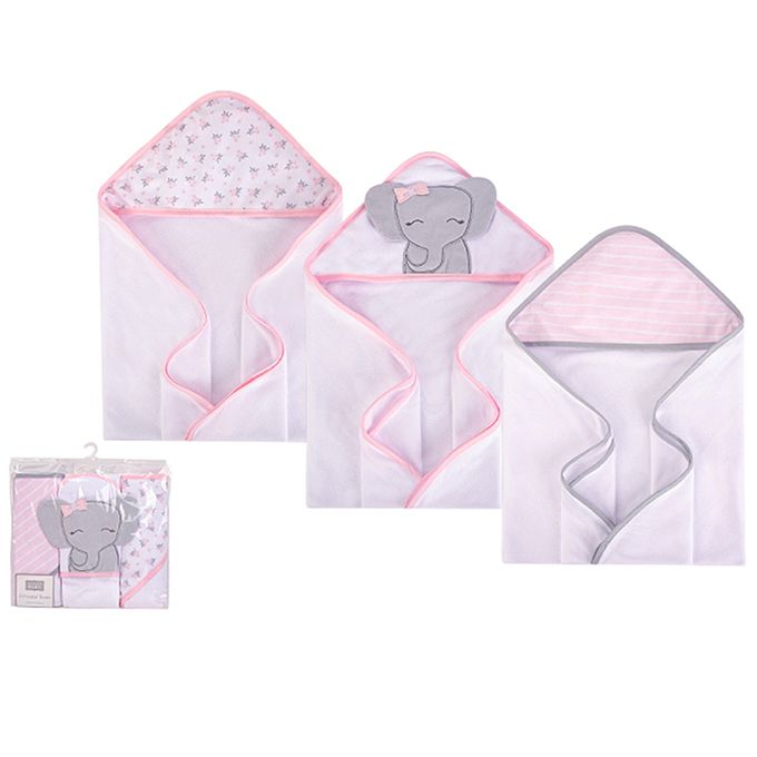 美國 Luvable Friends - 甜蜜寶貝嬰幼兒可愛動物連帽浴巾/包巾3入組_71x71cm(送禮自用皆可)-粉象家族