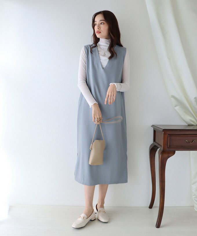 日本 BLUE EAST - 2WAY率性簡約V領連身洋裝/背心裙-黑