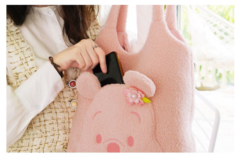 卡通大容量泰迪絨手提袋/單肩包-卡通人物奇奇蒂蒂-棕色 (29x8x33cm)