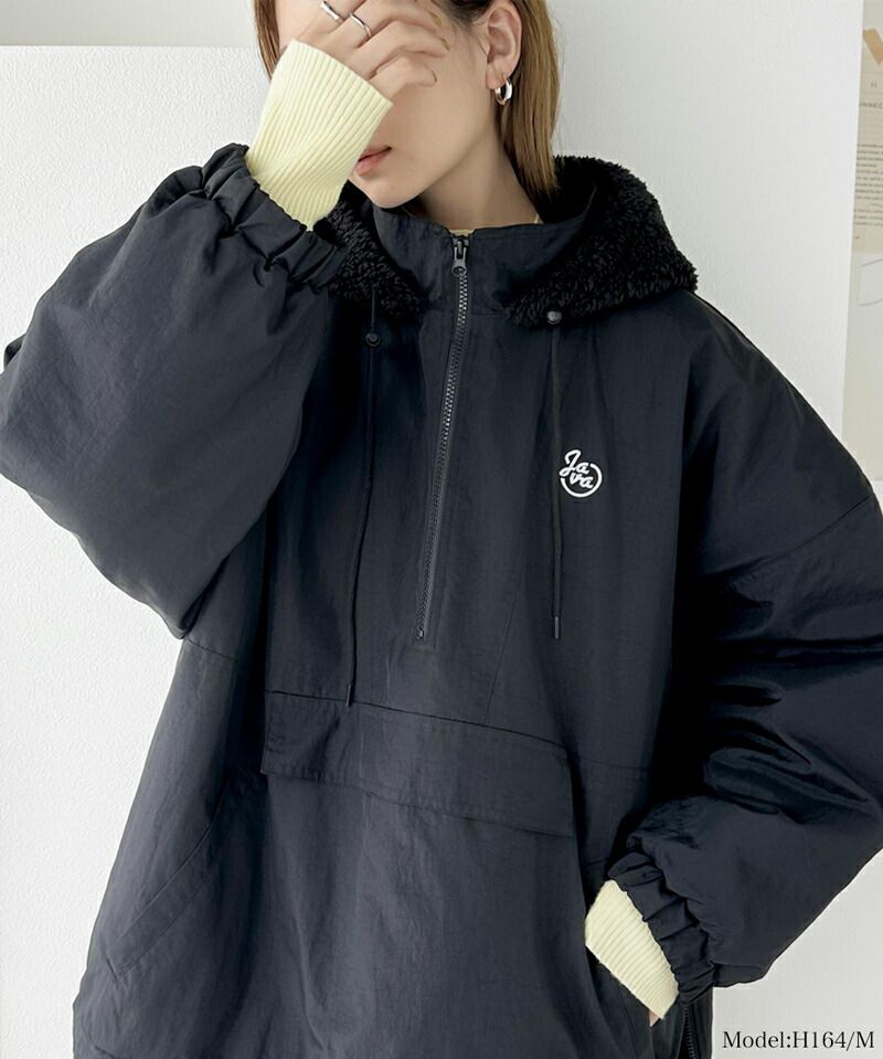 日本 Classical Elf - 刺繡防風前口袋鋪棉長袖上衣-摩卡