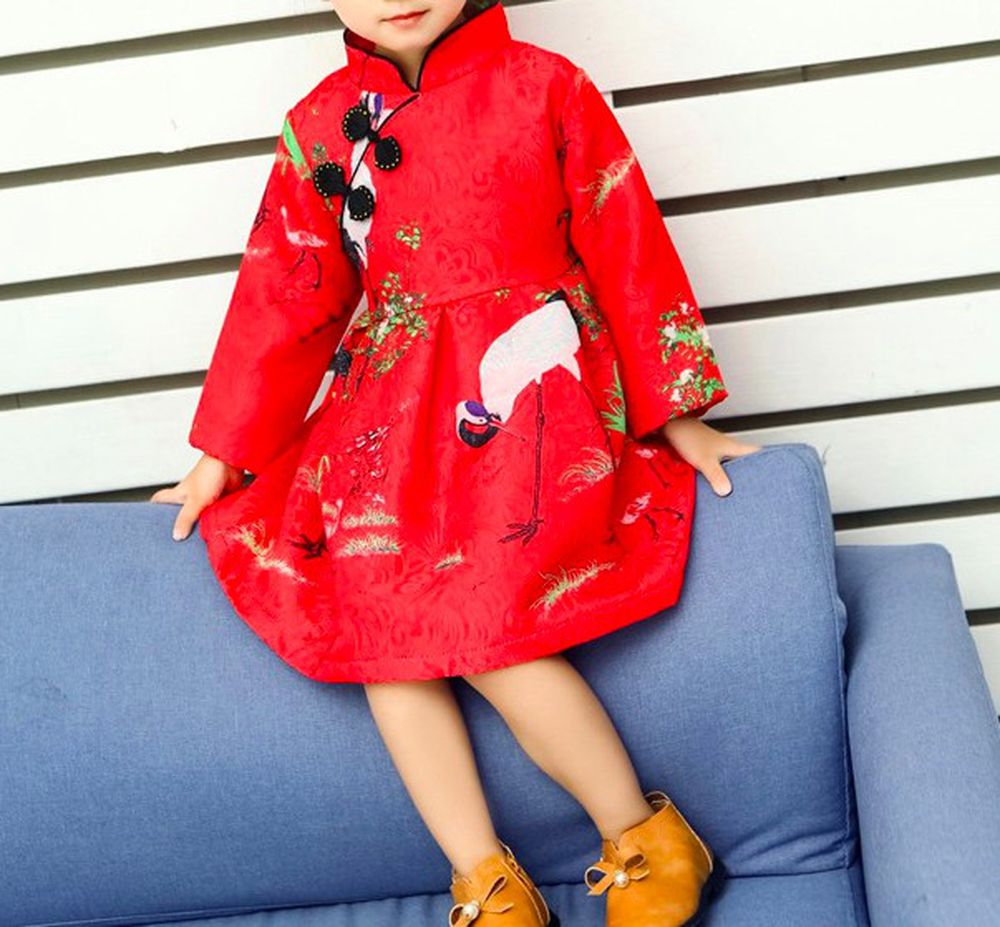 新年 - 紅鶴旗袍洋裝-紅色 (120cm)