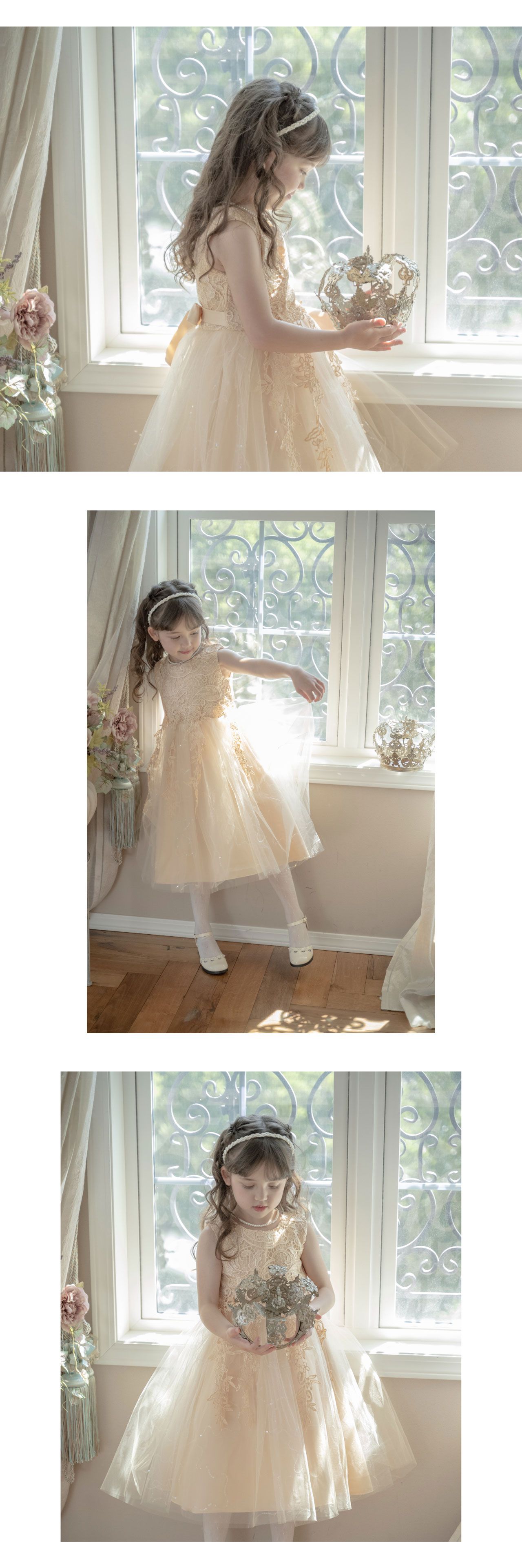 日本 Catherine Cottage - 飄逸蕾絲亮片點綴澎澎洋裝/小禮服-水藍