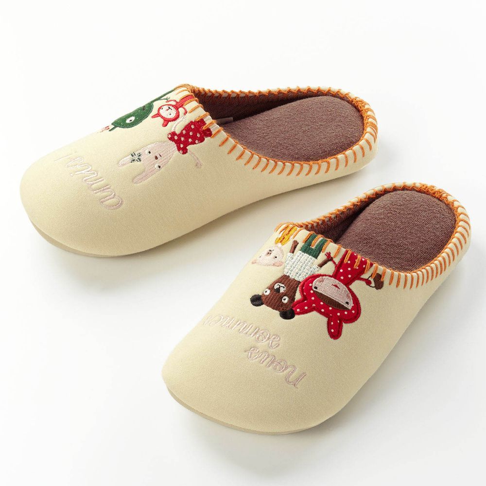 日本千趣會 - mina labo 低反發刺繡室內拖鞋-小紅帽好友-米黃 (23-25cm)