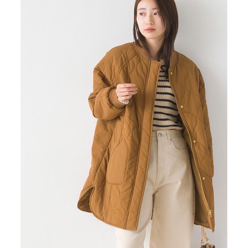 日本 OMNES - 休閒絎縫微長版大衣外套-焦糖