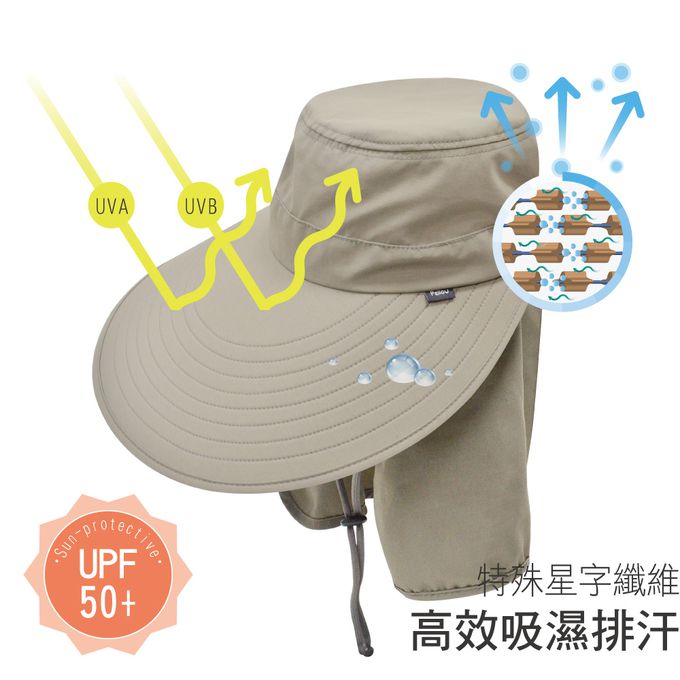 貝柔 Peilou - UPF50+多功能淑女護頸遮陽帽-卡其