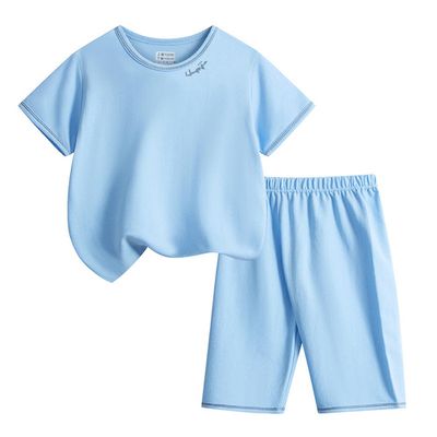 萊卡薄款短袖寬褲家居服套裝/空調服-蔚藍