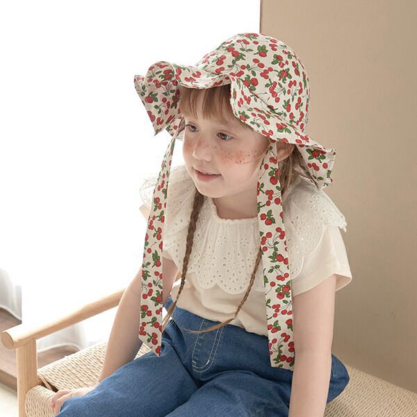 日本 Lycee mine - 大帽沿垂墜緞帶遮陽帽-碎花-紫