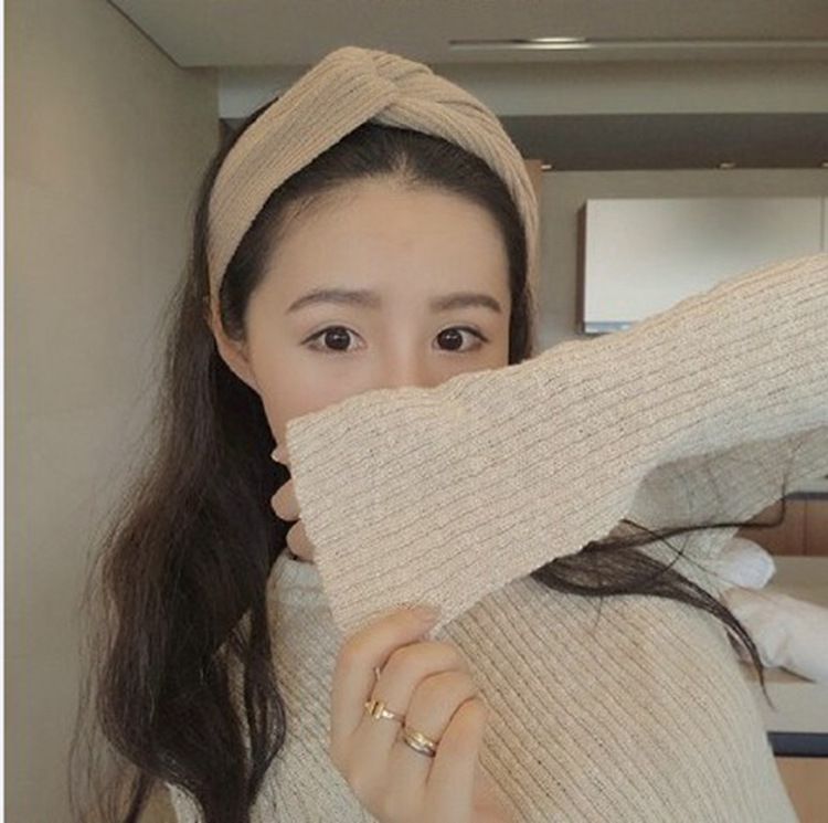 寬邊鬆緊交叉髮帶-鹿皮絨-粉色