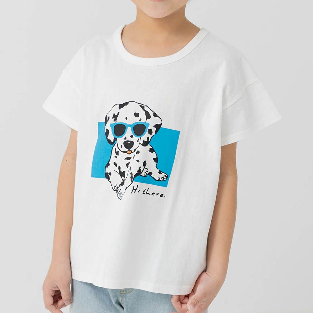 100%棉 印花柔軟短袖上衣-大麥町-白