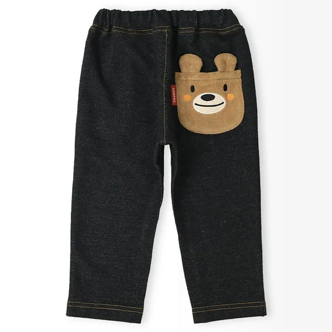日本 ZOOLAND - 熊熊救援隊 警車標籤舒適牛仔長褲-熊熊口袋-黑