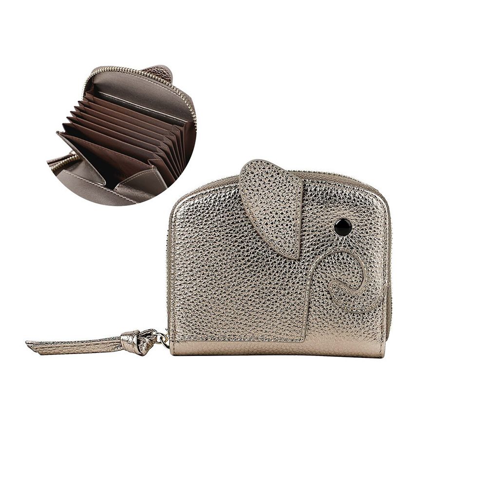 童趣大象輕巧真皮風琴式短夾-(防盜功能)-霧銅