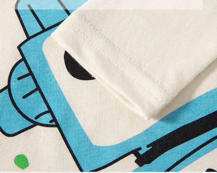 純棉圓領長袖上衣-機器人英雄-杏+綠