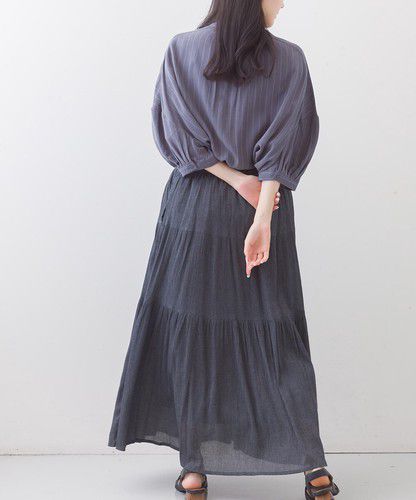 日本 Bou Jeloud - 細緻楊柳層次飄逸長裙-橄欖綠