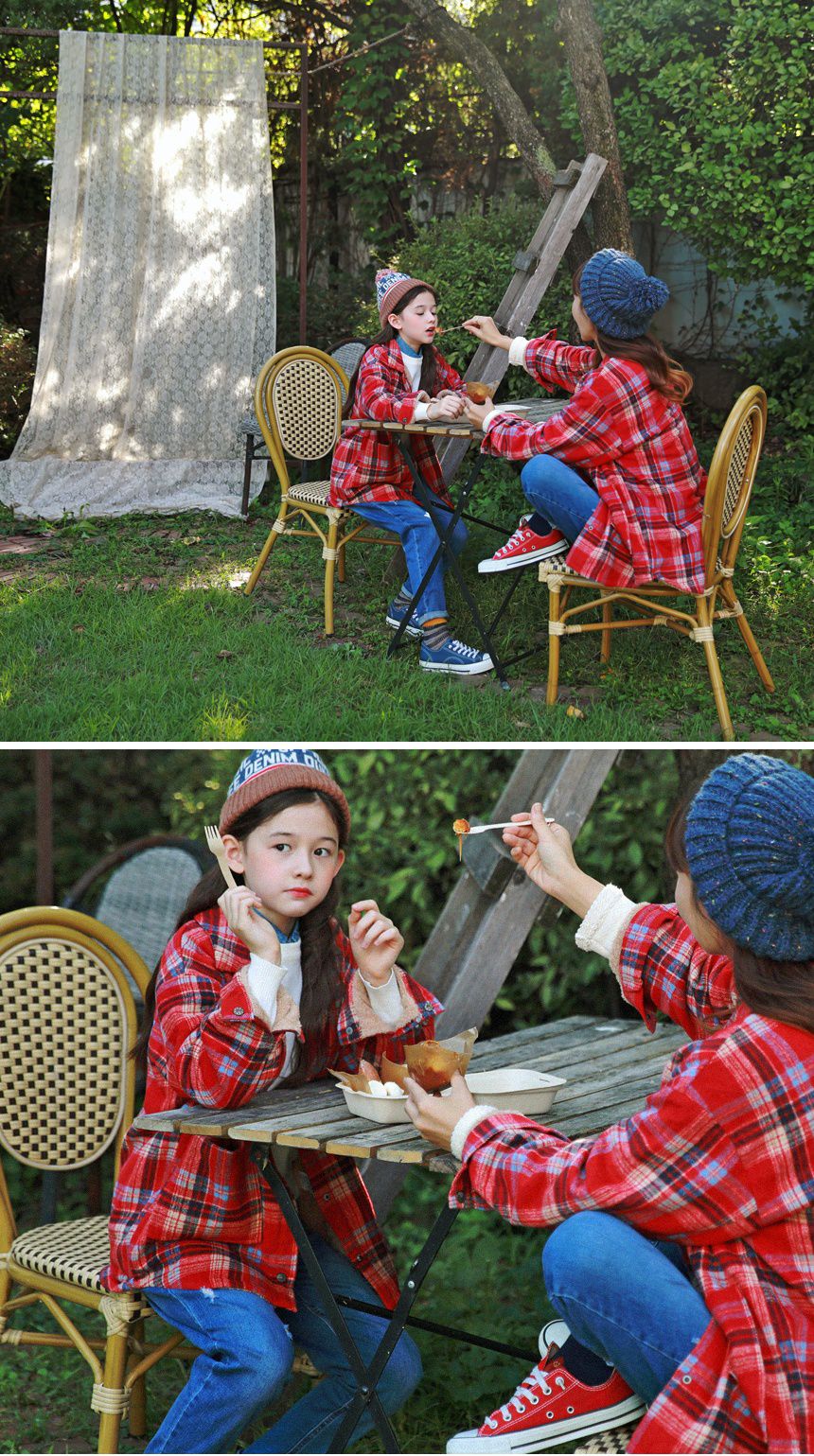 韓國 J KIDS - (內刷毛)長版紅格子襯衫/夾克