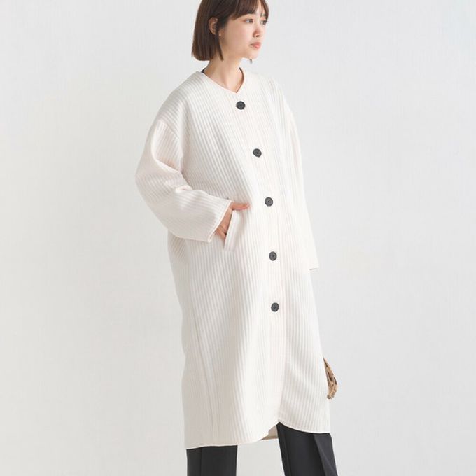 日本 OMNES - 圓領直絎縫修身長版大衣/外套-摩卡棕