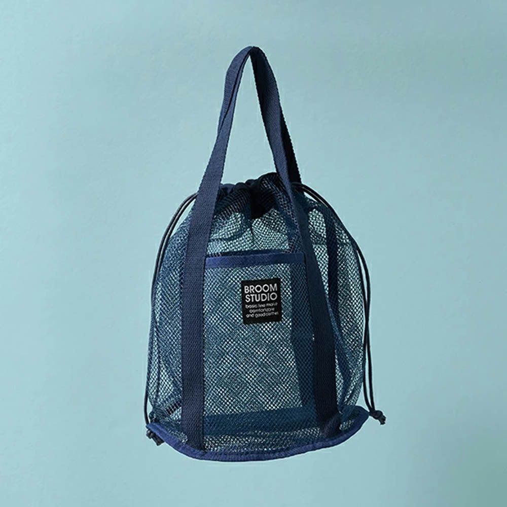 網格圓筒沙灘包/玩水包-深藍 (33x22x22cm)