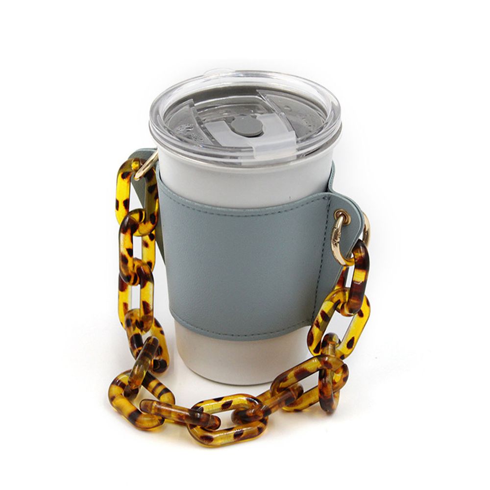 時尚手鏈咖啡皮質杯套-琥珀鏈+藍色杯套