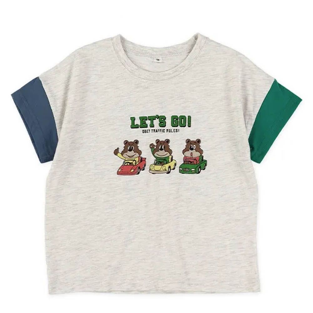 小熊車車印花短袖上衣-燕麥