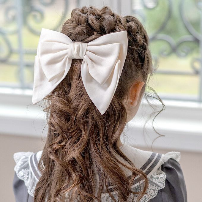 日本 Catherine Cottage - 夢幻光澤蝴蝶結緞帶髮夾-黑