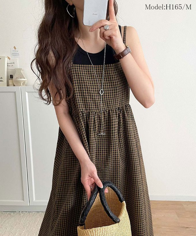 日本 Classical Elf - 成熟可愛感後綁帶吊帶洋裝-紋理-黑