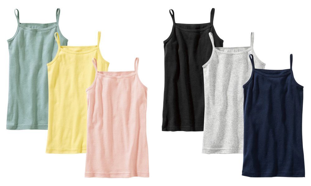 日本 Nissen - 純棉細肩帶背心/內衣 超值三件組-黑/雜灰/深藍