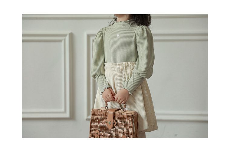 木耳領泡泡袖長袖上衣-小愛心-綠色