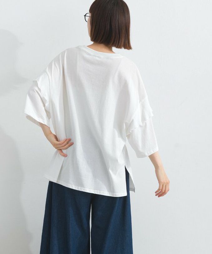 日本 Lupilien - 接觸冷感 學院風印花荷葉寬袖上衣-橘