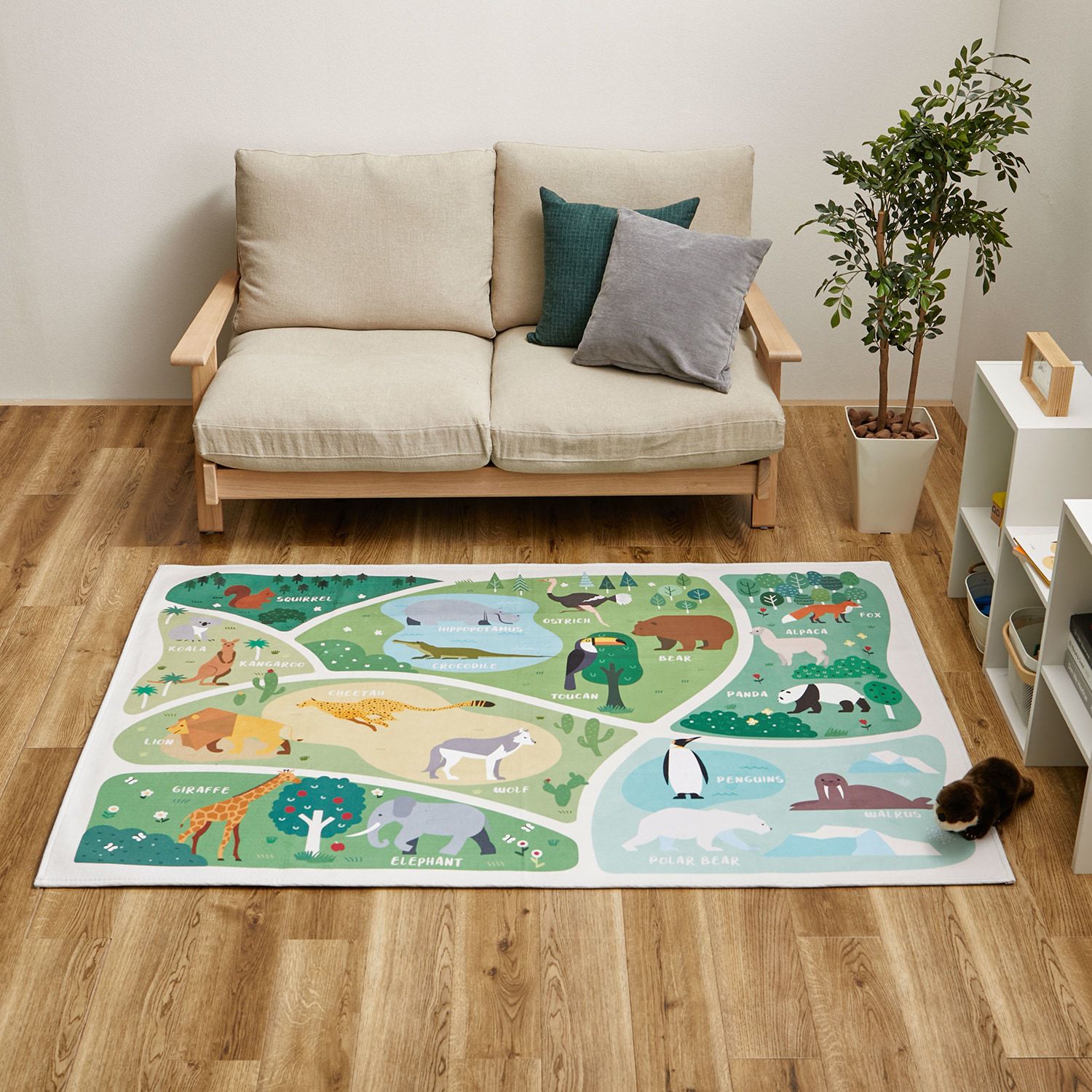 日本千趣會 - 邊學邊玩！可機洗細絨兒童地毯-水族館 (120×180cm)