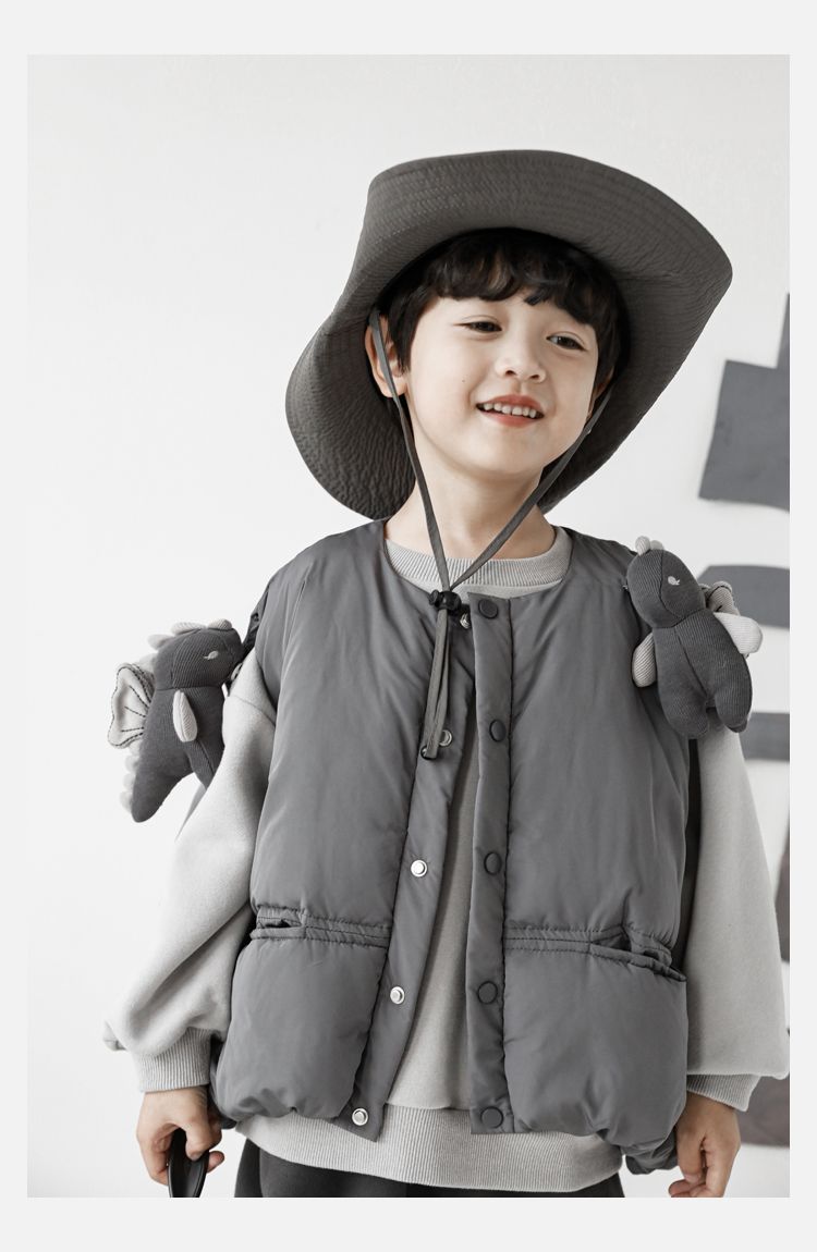 TONGMO - 鋪棉可拆卸玩偶保暖背心-小小恐龍-深灰色